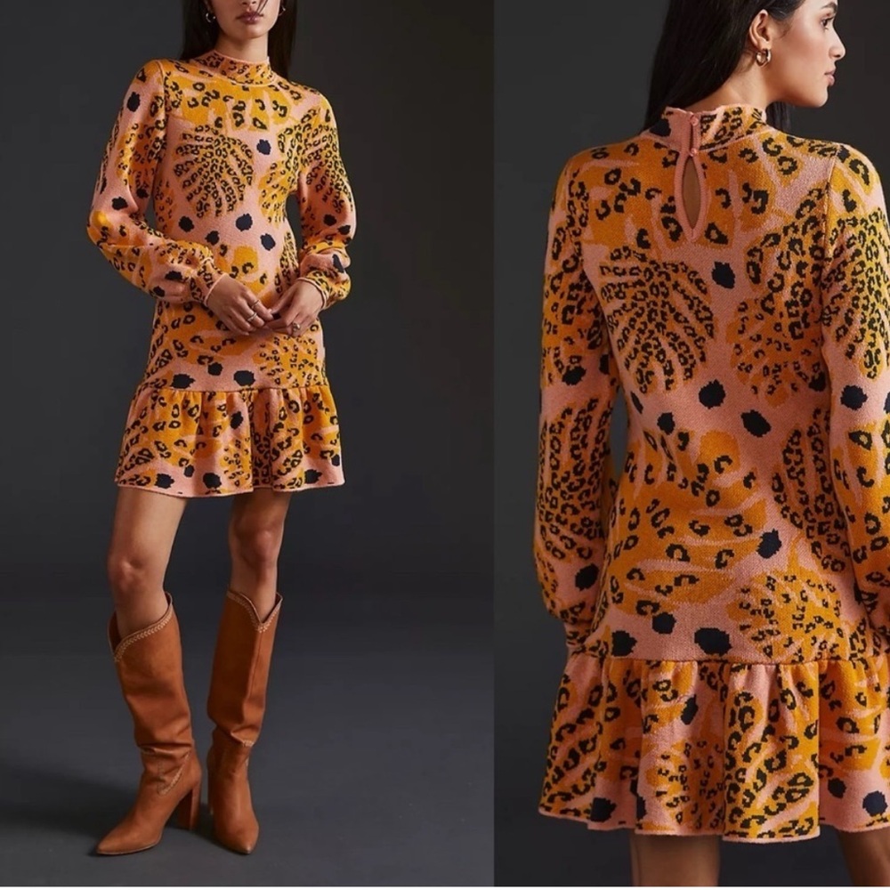 Anthropologie Farm Rio Palms Sweater Mini Dress